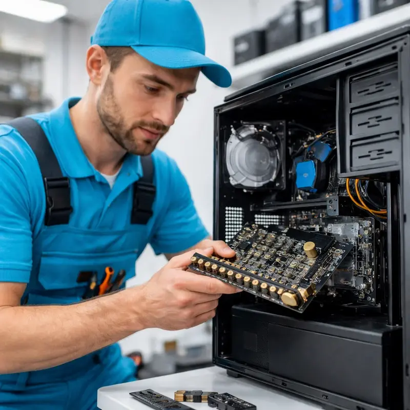 Мастер устанавливает звуковую карту на ПК в Новодвинске